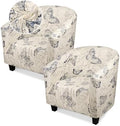 Club Chair Slipcover, 2 Pack Thick Beige/Blue Round Soft Armchair Sofa Cover, Stretch Barrel Chair Slipcovers Removable Couch Furniture Protector for Bar Living Room Bedroom Hotel Counter