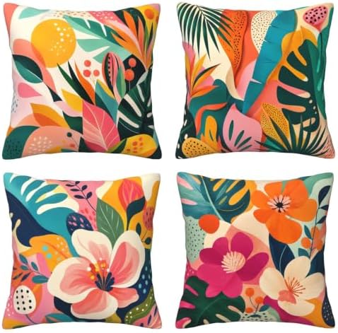 Tropical Flower Decorative Throw Pillow Covers 18x18 Inch Set of 4