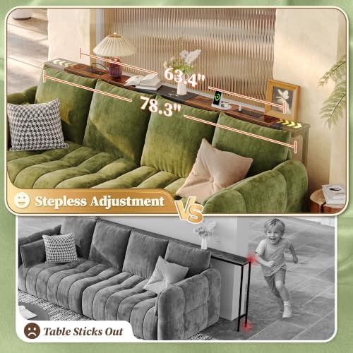 Huuger 63.4-78.3'' Extendable Behind Couch Table with Outlets, Rustic Brown