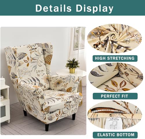 NILUOH Wingback Chair Covers 2-Piece, Armchair Slipcovers for Living Room