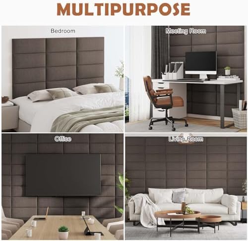 IFNOW Wall Mounted Headboard, Peel and Stick Panels, Brown, King