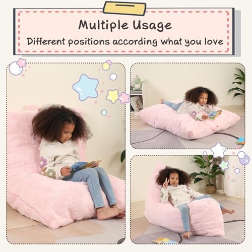 MOMCAYWEX 3-in-1 Kids Bean Bag Chair, Giant Pillow Floor Cushion, 35" x 50" x 10", Pink