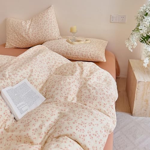 LifeTB Vintage Floral Duvet Cover Set King, Soft Muslin Cotton Coquette Duvet Cover with 2 Pillowcases, Aesthetic Cottagecore Flower Comforter Cover, Lightweight Gauze Bedding Set for Girls Women