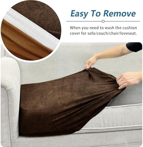 Loveseat Cushion Cover Leather-Look 1PC Stretch Love Seat Slipcover for Living Room Individual Couch Seat Protector, Pet-Friendly, Non-Slip, Easy Fit - Brown
