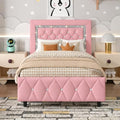 HOMBCK Twin Bed Frame with Headboard, Diamond Tufted Design, Pink