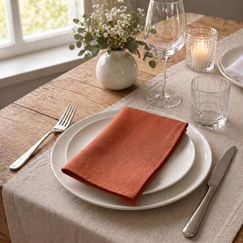 ACCENTHOME Rust Cotton Linen Napkin Set of 12 18x18 inch Dinner Napkins