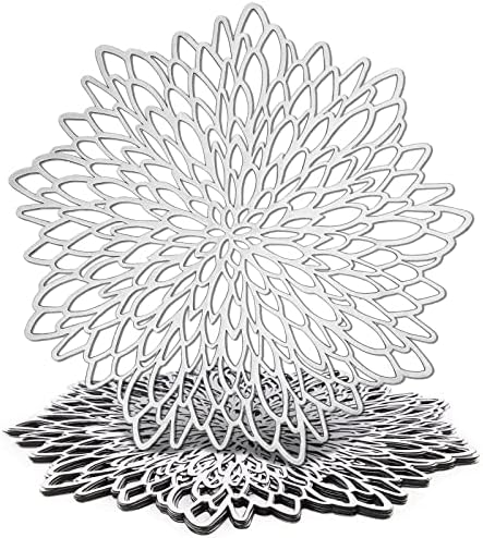 Juvale 10 Pack Silver Metallic Vinyl Placemats - 14.4" x 14.4" Round Table Mats and Chargers with Leaf Design for Elegant Table Decor and Protection - Stylish Charger Plates for Weddings and Parties