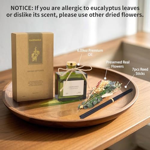 Reed Diffuser, 6.09 oz Earthy Sandalwood Scent Diffuser with Sticks & Dried Flowers, 120 Days Long Lasting diffusers for Home, Elegant Fragrance for Bathroom Bedroom Office Decor Air Fresh