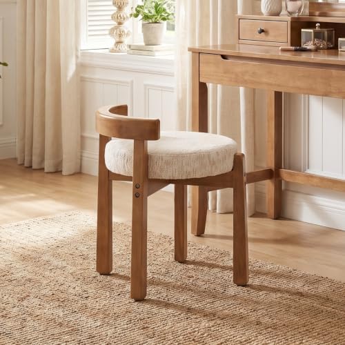 Ya-Home Modern Vanity Chair Upholstered Small Ottoman Footstool, Make Up Stool Chenille Fabric with Wooden Frame for Living Room Bedrooms, 1PC, Cream