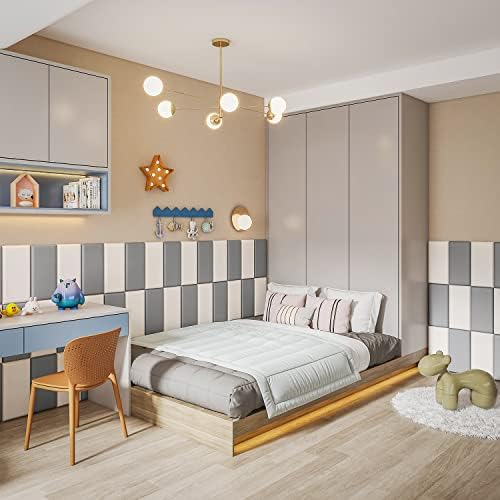YLL YLL Peel and Stick Headboard Grey Upholstered Wall Panels Pack of 4 Panels 3D Anti-Collision Wall Padding Wall Mounted headboard Soundproof Wall Panels