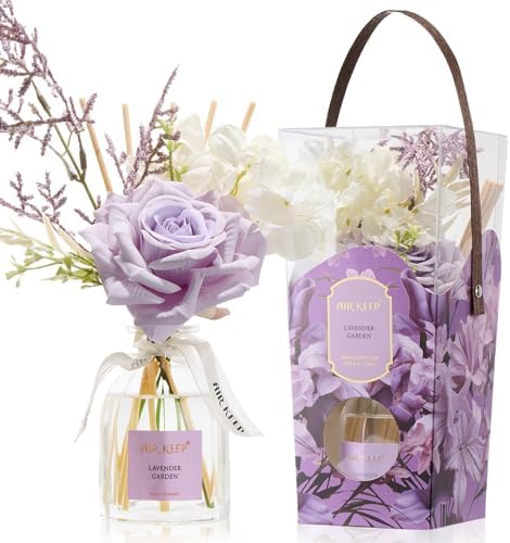 Airkeep Flower Reed Diffuser Set, Lavender Garden Diffuser Gift Set,4.06 fl oz Essential Oil Sticks Diffusers for Bathroom Air Freshener, Aromatherapy Home Fragrance for Shelf Decor, Gift for Women