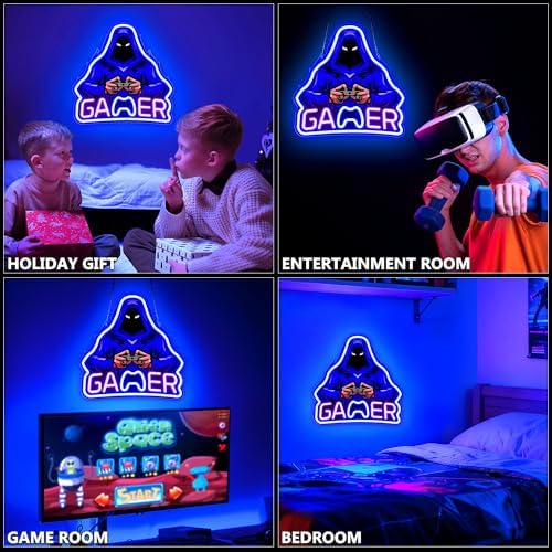 Gamer Neon Signs for Wall Decor, UV Printed Gaming Neon Light for Boys Bedroom Room, Video Game Wall Lamp, Gamer Gifts for Teen Boys Kids Men, Christmas Birthday Party Decoration