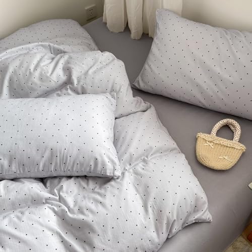 Double Muslin Duvet Cover Queen Size 3 Pcs,Polka Dot Bedding 90"×90"