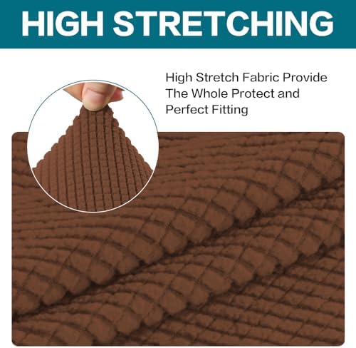 Turquoize Stretch Sofa Slipcover 2 Pieces Sofa Cover Couch Cover for 2 Cushion Couch Washable Furniture Protector Covers with Elastic Bottom Feature Thick Jacquard Fabric (Loveseat, Caramel)