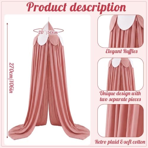 Bed Canopy with Scalloped Edge, 2 Panel Striped, Light Orange