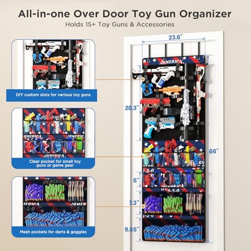 Mefirt Over Door Organizer for Nerf Guns, Hanging Toy Blasters Storage