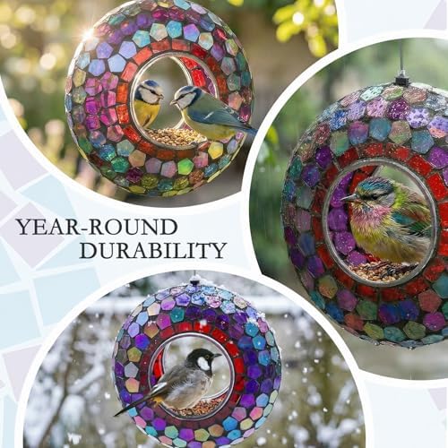 6 Inch Mosaic Glass Fly Through Bird Feeder for Outdoors, Purple