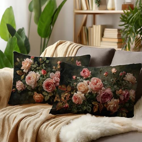Vintage Floral Rectangle Pillow Throw Cover 20x12 Decor, Shabby Chic Rustic Cottagecore Decorative Throw Pillow Covers Double-Sided Set of 2