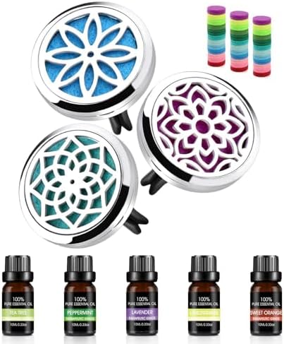 ttstar Car Diffuser Vent Clip - 30mm Aromatherapy Essential Oil, 3 Car Air Fresheners Vent Clips with 36 Refill Pads and 5 Essential Oils Gift for Women