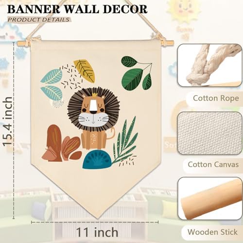 Woodland Animal Lion-Baby Gift Shower-Gift for Baby Girls Boys Kids-Canvas Hanging Flag Banner Pennant Wall Decor Gift for Nursery Baby Room Playroom Homeschool Bedroom