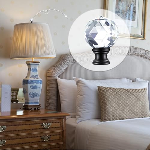 Mudder 2 Pcs Crystal Lamp Finial Diamond Knob 1-3/4 Inches,Black Base