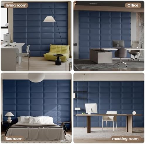 Blue Faux Leather Wall-Mounted Panels, 9-Pack, 24x12 Inches, DIY Soundproof Padding for Bedrooms, Impact-Resistant and Noise-Free Decorative Wall Panels, Easy Installation for Modern Home Décor
