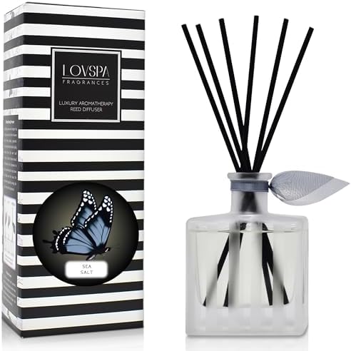 Reed Diffuser Set, Sea Salt Scented Oil Diffuser with Sticks, Home Fragrance Accessories for Bathroom Shelf Decor, Aroma Diffusers for Home or Office Desk, USA Made