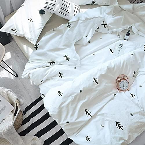 BuLuTu Kids Duvet Cover Full Size Cotton White/Grey,Premium Boys Girls Bedding Sets Twin,Single Bed Comforter Cover Zipper Closure,Forest Tree Print Pattern,Super Soft,Breathable,No Comforter