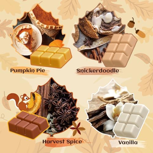 Fall Wax Melts Tarts, Strong Scented Autumn Wax Cubes, 8 Pack Soy Wax Cubes for Warmer - Pumpkin Pie, Cinnamon, Harvest Spice, Apple Cider, Pine, Vanilla, Snickerdoodle, Pumpkin Spice