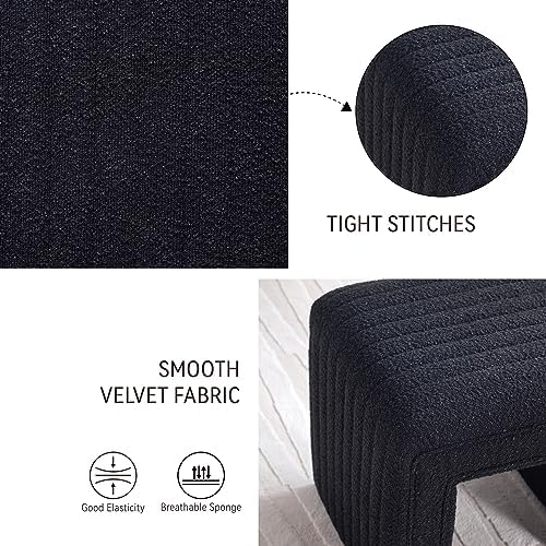 Get Set Style Vanity Stool Chair, Fully Assembled Modern Boucle Ottoman Footstool with Wooden Legs, Multifunctional Upholstered Sofa Bench Extra Seat for Makeup Room Living Room Entryway Office,Black