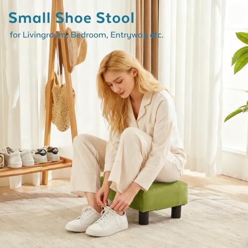 Small Foot Stool Ottoman, Velvet Footstool Ottoman Foot Rest for Couch, Rectangle Footstools and Ottomans Small for Living Room, Entryway and Bedroom (Olive Green)