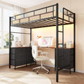 Twin Size Loft Bed with L-Shaped Desk and Storage, Vintage Brown