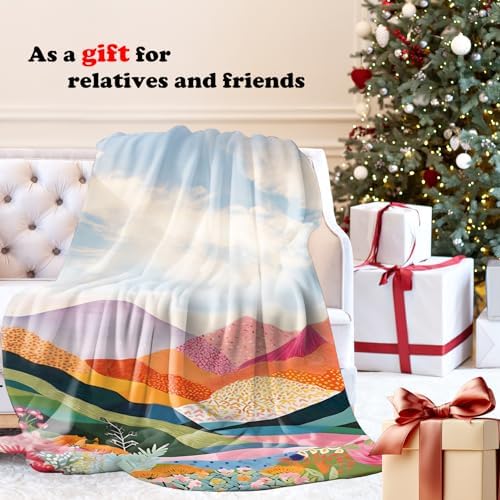 Abstract Colorful Mountain Throw Blanket for Couch, Modern Home Decor, Maximalist Wildflower Nature Landscape Throw Blanket for Bedroom Living Room Home Decoration, 50x60 Inches