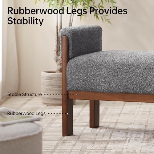 VKNOW 51.8”End of Bed Bench Upholstered Bedroom Bench with Arms, Dark Gray