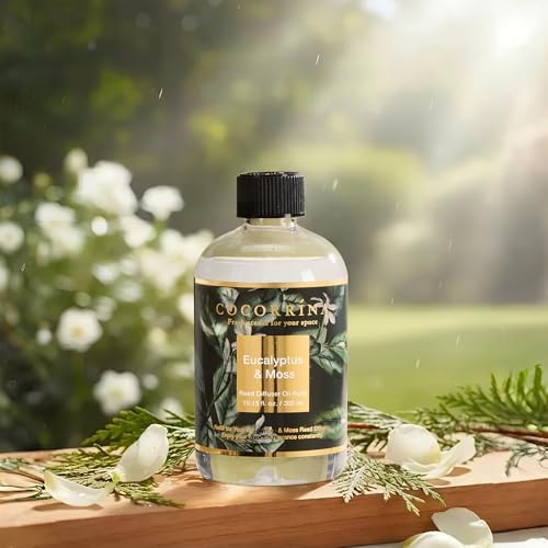Cocorrína Reed Diffuser Refill Eucalyptus & Moss 10.15oz (300ml) with 8 Sticks - Premium Long-Lasting Floral Essential Oil, Home Fragrance for Bedroom, Bathroom Home Decor