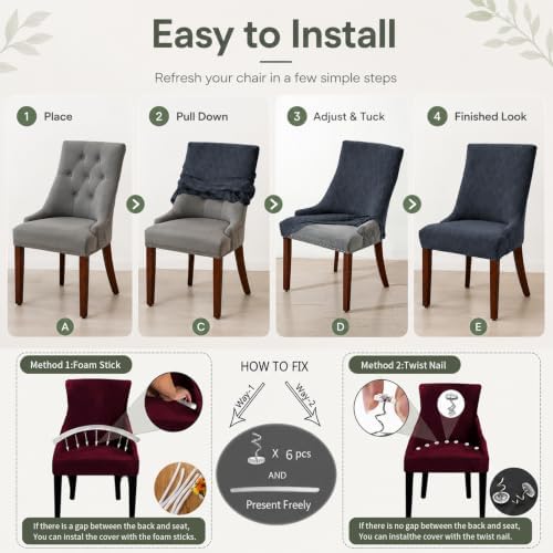 MIFXIN Wingback Side Chair Covers Dining Chair Slipcover Stretch Jacquard Sloping Armchair Protector Arm Chair Seat Cover for Dining Room Living Room Banquet Home Decor (Dark Grey, 4 Pcs)
