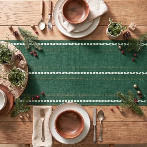 Artoid Mode Green Rustic Cotton Linen Table Runner 13x60 Inch
