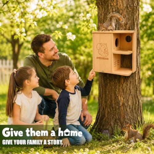 Large Squirrel Nesting Box Outdoor – Solid Pine Wood Squirrel House