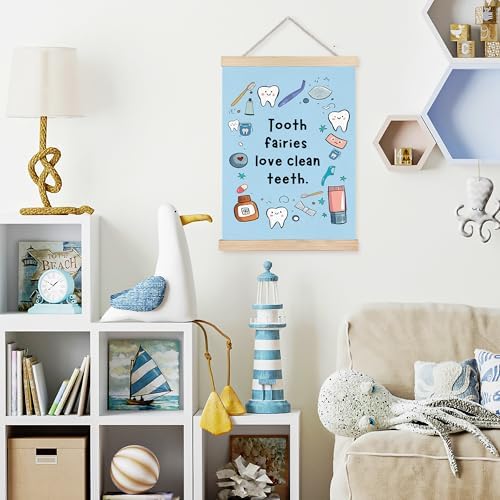 FDHSPAAM Funny Dental Wall Art Decor, Dental Office Decor, Dentist Gifts, Tooth Fairies Love Clean Teeth Cute Oral Hygiene Wall Art Posters for Hospital Doctor Office, 12x16 Inch