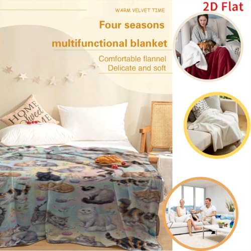 Cute Cats Blanket 60"x80", Soft Lightweight Throw Blanket for Kids Teens Adults, All Season Cozy Decorative Blanket for Sofa Bed Couch Travel