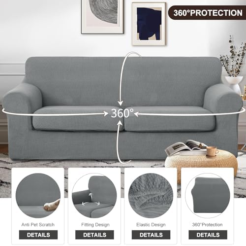 U-NICE HOME 3 Pieces Stretch Couch Cover Sofa Slipcover, Grey