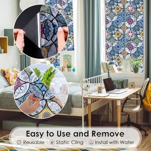 DKTIE Static Cling Decorative Window Film Easy to Install 17.7" x 118.1"
