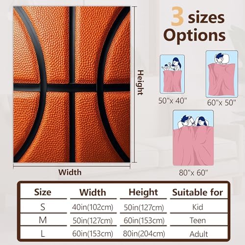 Basketball Fall Throw Blanket,Cool Cozy Plush Fluffy Blanket for Living Room Decor,Lightweight Fleece Throws for Couch,Bed,Traveling,Naps,Reading,40 X 50 Inch