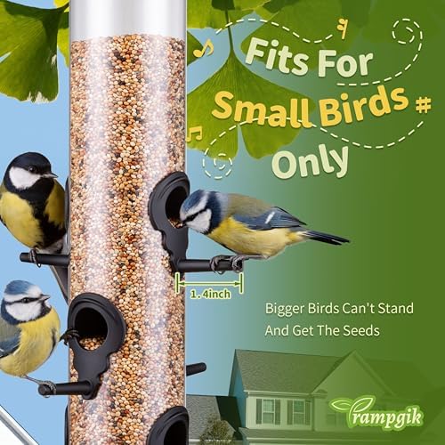 Tube Bird Feeders for Outdoors,13" 6-Port Seed Catcher,Black,2 PK