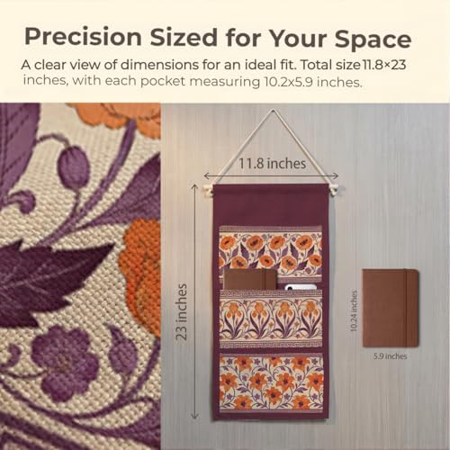 IAXIC Canvas Wall Hanging Organizer with Pockets Fish Extender Hanging Pouch Vintage Floral Door Closet Organizers Fabric Storage Pockets Wall Decoration