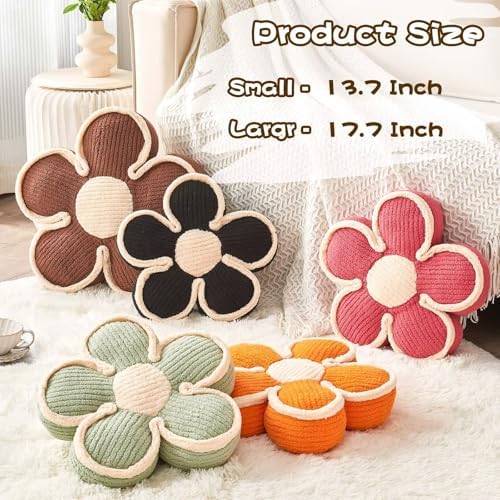Kcvvcr Flower Pillow, Soft Shaped Floor Cushion, Decorative Throw Pillow, Cute Seating Cushion, Room Decor Plush Pillows for Sofa Couch Bed (17.7 Inch, Sage Green)