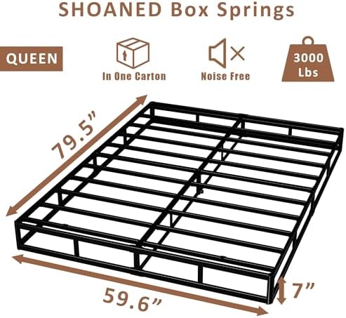 7 Inch Queen Box Spring - Metal Frame Mattress Foundation Memory Foam Basics Bed Base Heavy Duty Box Springs No Noise, 3000lbs Max Weight Capacity