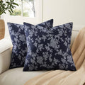 100% Cotton French Pastoral Throw Pillow Covers Set of 2, 24x24 Inch Background/Blue Farmhouse Decorative Cushion Covers for Sofa Bed Living Room Home Decor