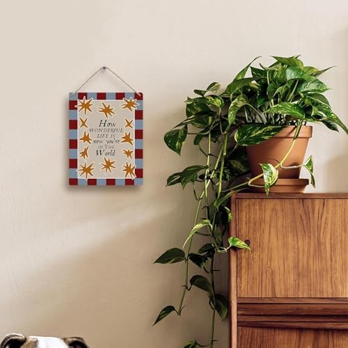 FUGWN Vintage Nursery Hanging Wooden Signs 8x10, How Wonderful Life Is Now You're In the World Wall Decor Wood Plaque Hanging Decorations for Kids Toddler Boys Girls Room Bedroom Playroom Door Decor