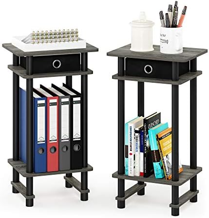 Furinno Turn-N-Tube Toolless Set of 2 Side Table, 3-Tier, Grey Oak